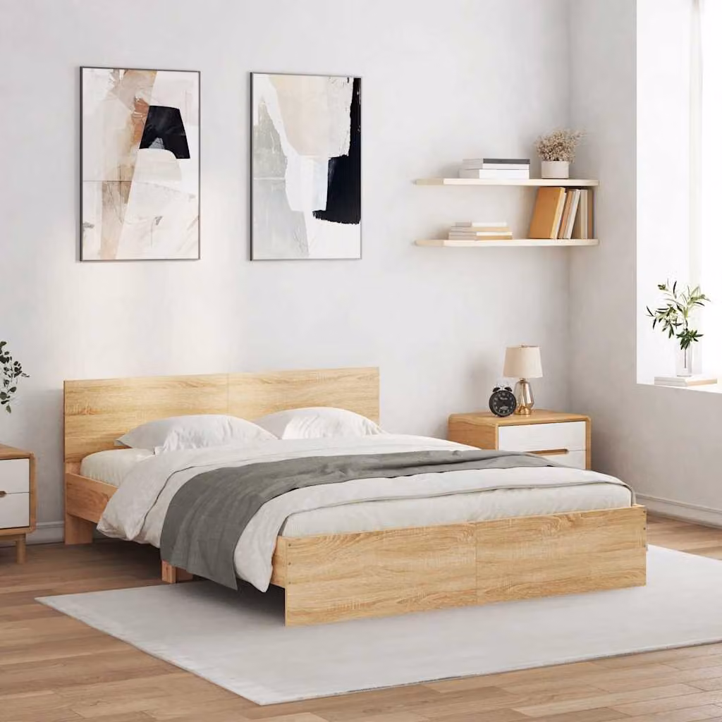 vidaXL Giroletto con Testiera, Illuminazione LED e Porta USB, Rovere Sonoma, L 160 x P 200 cm – 1