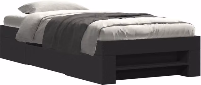 Letto singolo | Letto per adulti | Giroletto Nero 75x190 cm in Legno Multistrato