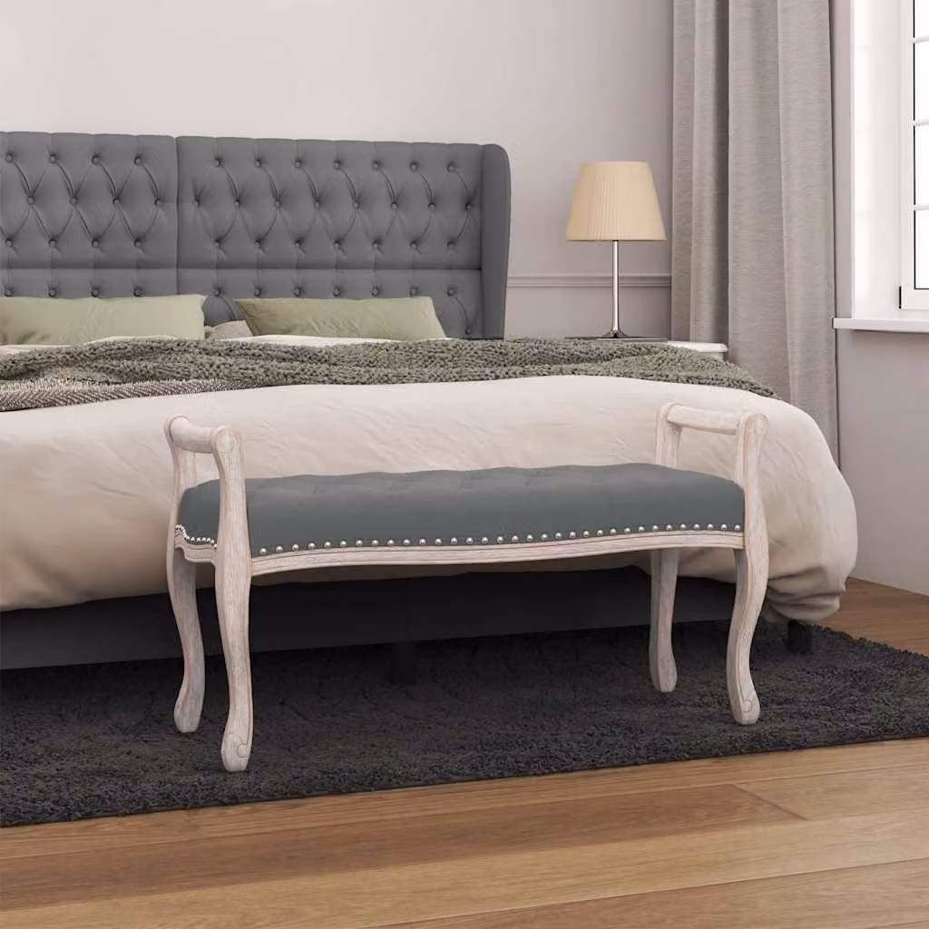 Panca vidaXL in tessuto grigio con struttura in legno, L 110 cm x P 45 cm x H 60 cm
