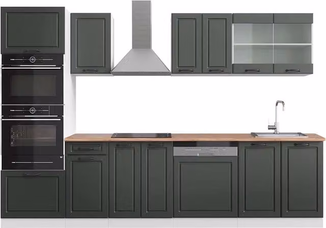 Cucina componibile R-Line Vicco colore Antracite e Bianco con armadio alto e dettagli Rovere, L: 300 cm