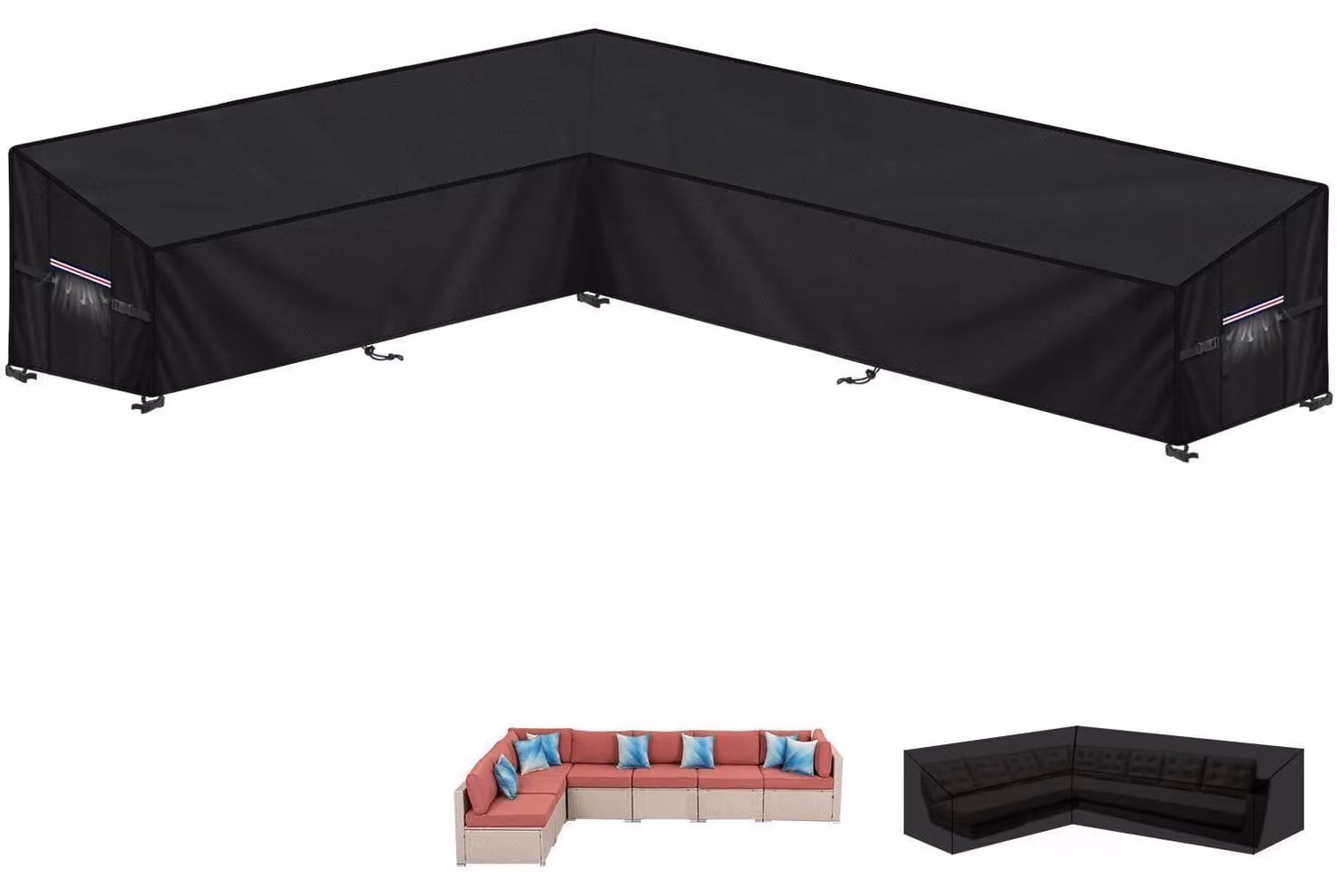 Copertura per mobili da giardino, adatta a divani angolari da esterno, protezione impermeabile, dimensioni 270x340x100x80/60 cm, tessuto Oxford 420D
