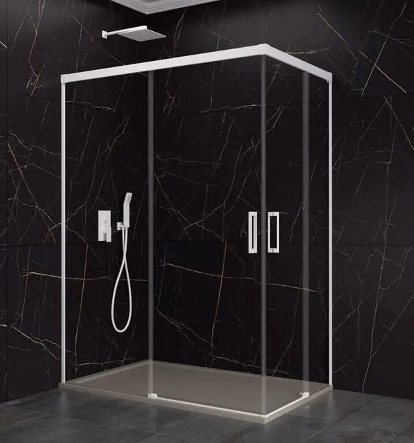 Box doccia angolare BASIC apertura al vertice 75x75 cm (70-75/70-75) bianco opaco vetro trasparente