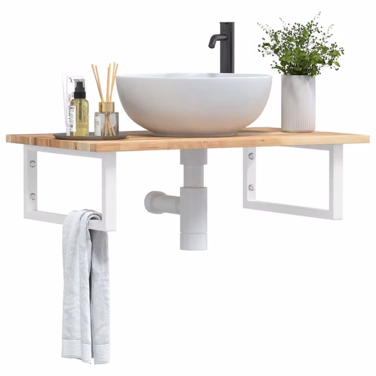vidaXL Ripiano a Parete per Lavabo in Acciaio e Legno di Acacia Marrone e Bianco
