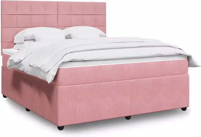 Letto Ibrido vidaXL con Materasso a Molle Insacchettate in Velluto Rosa e Bianco, L/P: 180 x 200 cm