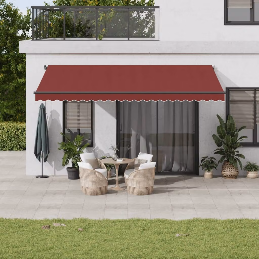 Tenda da Sole Retrattile Automatica vidaXL con LED e Telecomando, Colore Rosso, L: 500 cm, P: 350 cm