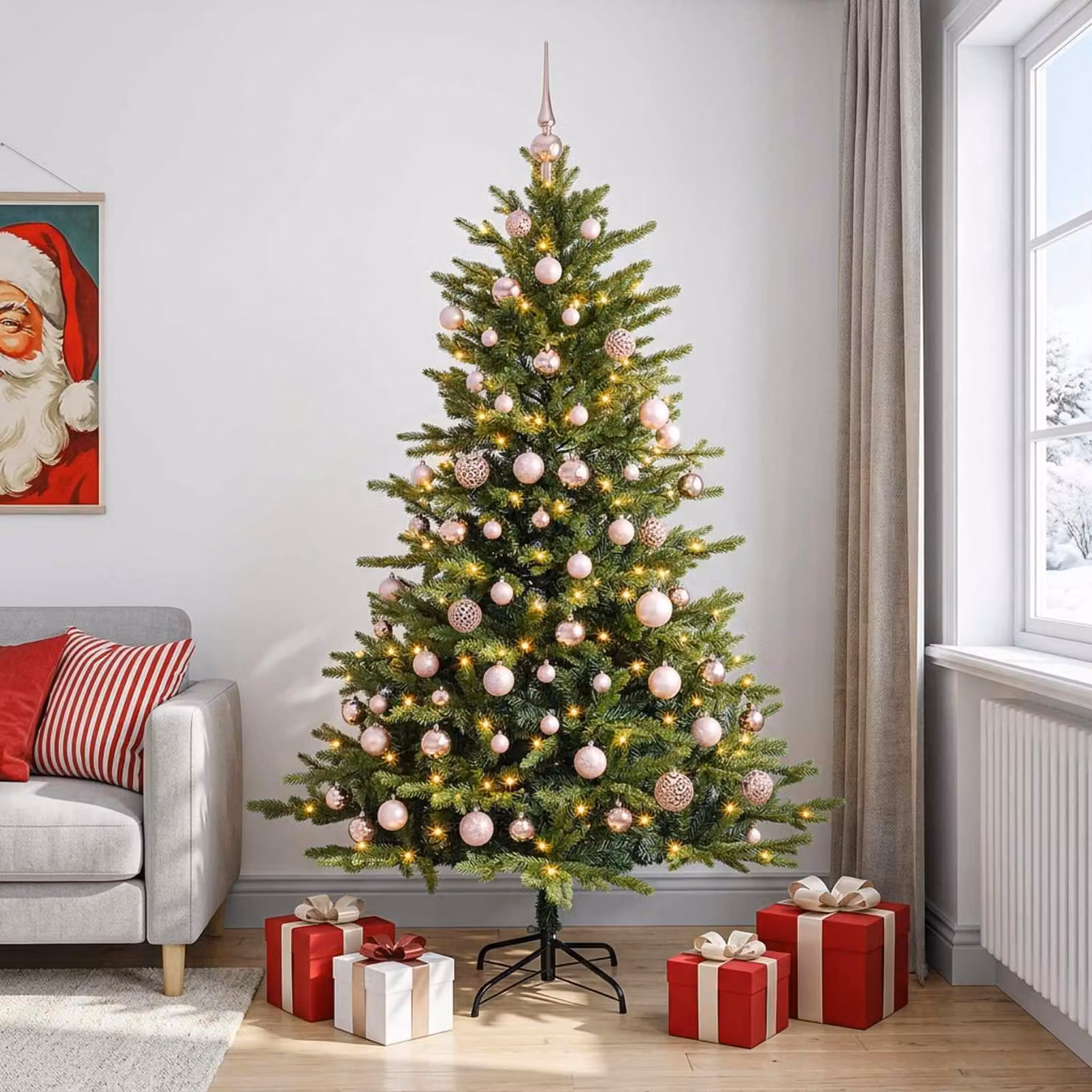 Albero di Natale artificiale con decorazioni a sfera, altezza 240 cm, 300 luci LED