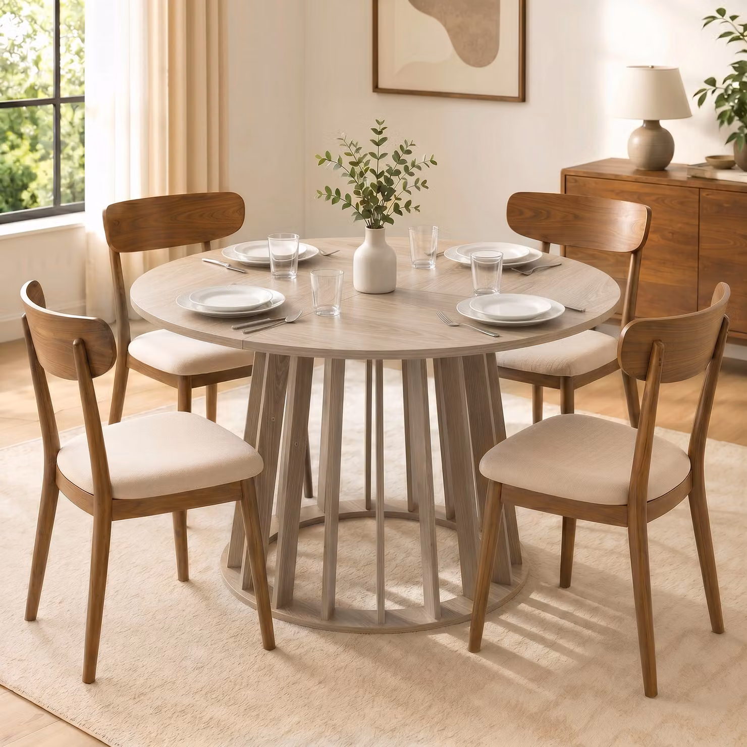 Tavolo da pranzo rotondo HOMCOM in legno naturale marrone per 4-6 persone, Ø 120 x H 75 cm – 2