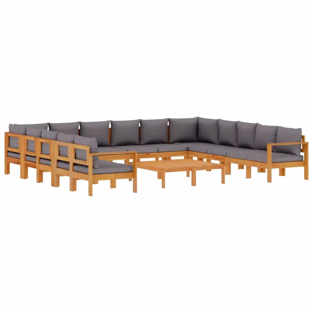 Set da giardino vidaXL in legno di acacia con cuscini grigi composto da divani, elementi angolari e tavolino da caffè – 2