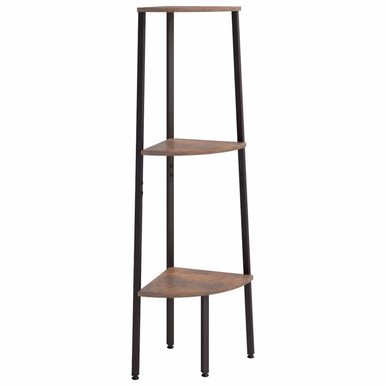 Scaffale Angolare 3 Livelli Marrone Scuro Nero 45,5x31,5x120cm