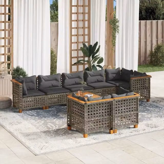 Set Divano da Giardino 9 pz con Cuscini Grigio in Polyrattan 3261897