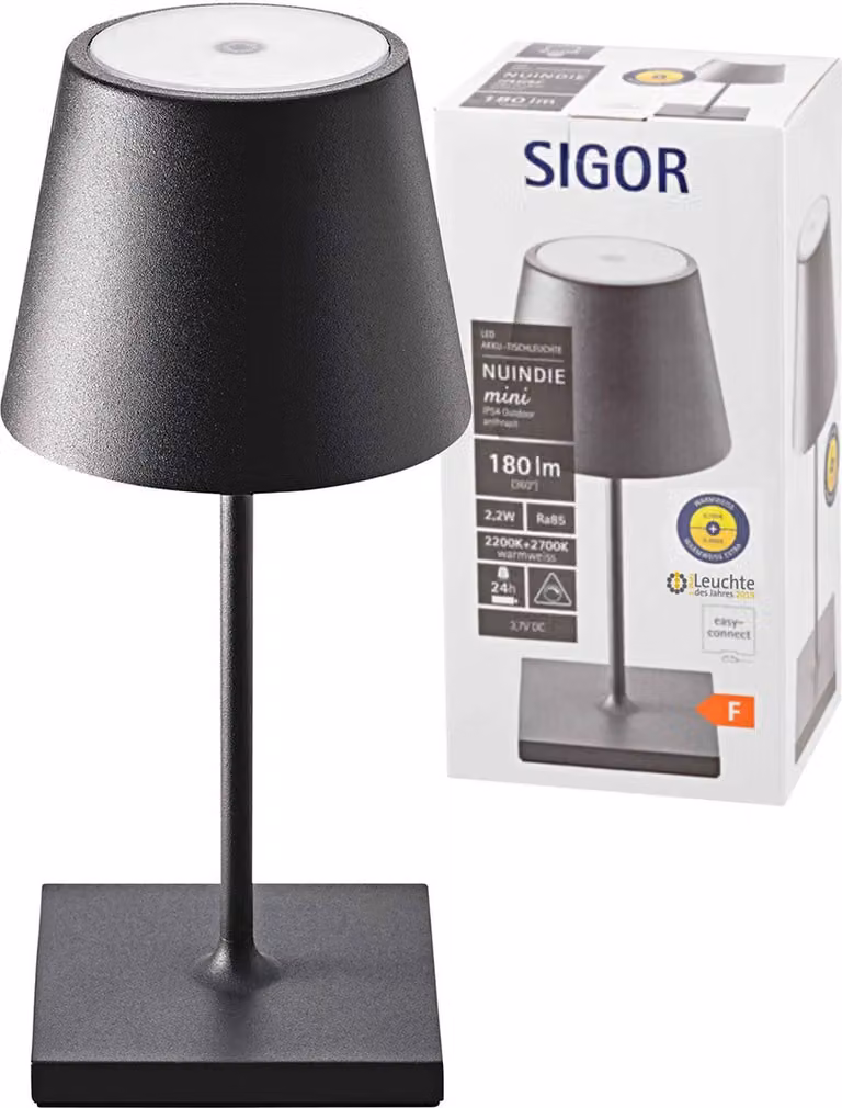 Sigor lampada da tavolo ricaricabile NUINDIE mini 250mm notte nero