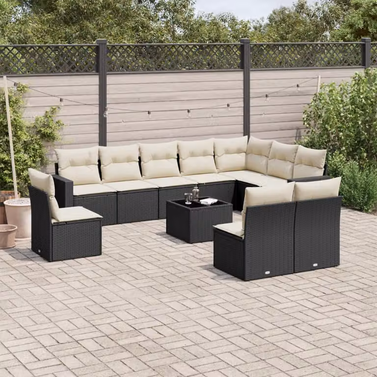 Set di divani da giardino vidaXL 11 pz in polyrattan nero con cuscini e tavolino da esterno