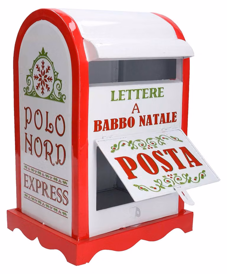 Cassetta posta di Babbo Natale Natalizia 20x22,5xh33 cm in Metallo rosso bianco