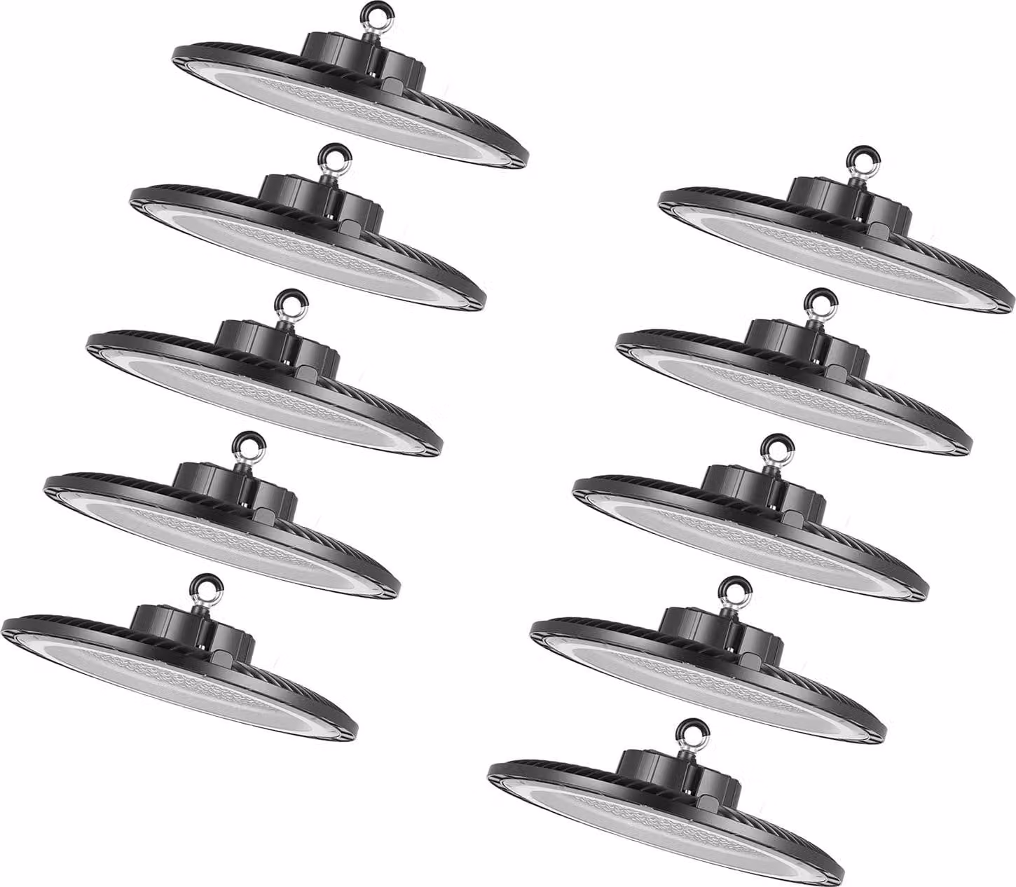 SucceBuy confezione da 10 faretti LED a campata alta, 200 W, 5000 K, 30000 lm, design a UFO, impermeabile IP65, voltaggio ampio 100-277 V, adatto a magazzini, officine, fabbriche, palestre, garage e fienili