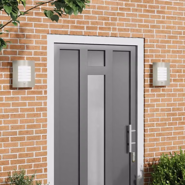 Set di 2 lampade da parete esterne vidaXL in argento con sensore di movimento e tecnologia LED, L 23,5 cm x P 9 cm x H 26 cm