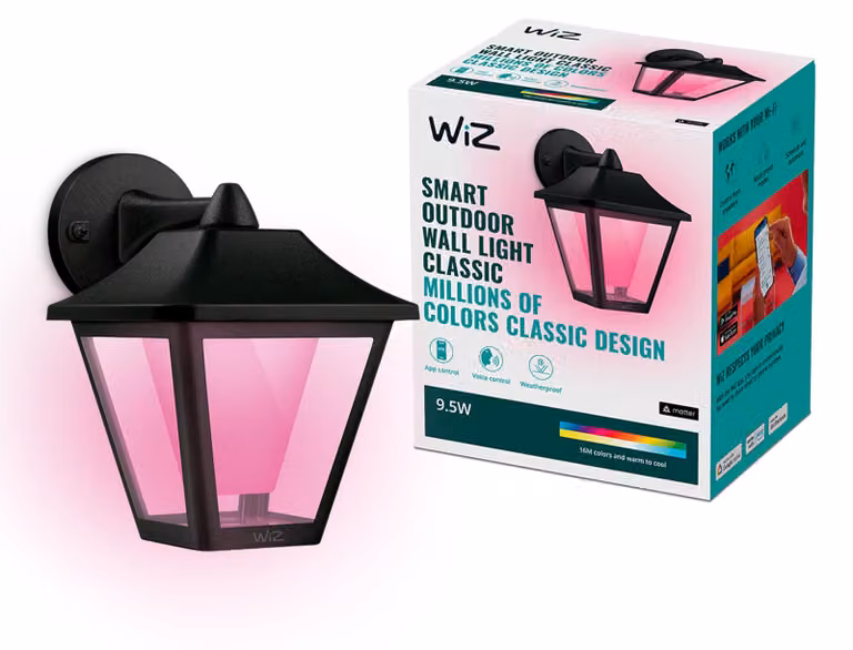 Lampada da parete esterna, smart LED, multicolore e bianca, 230 V, nera, design classico
