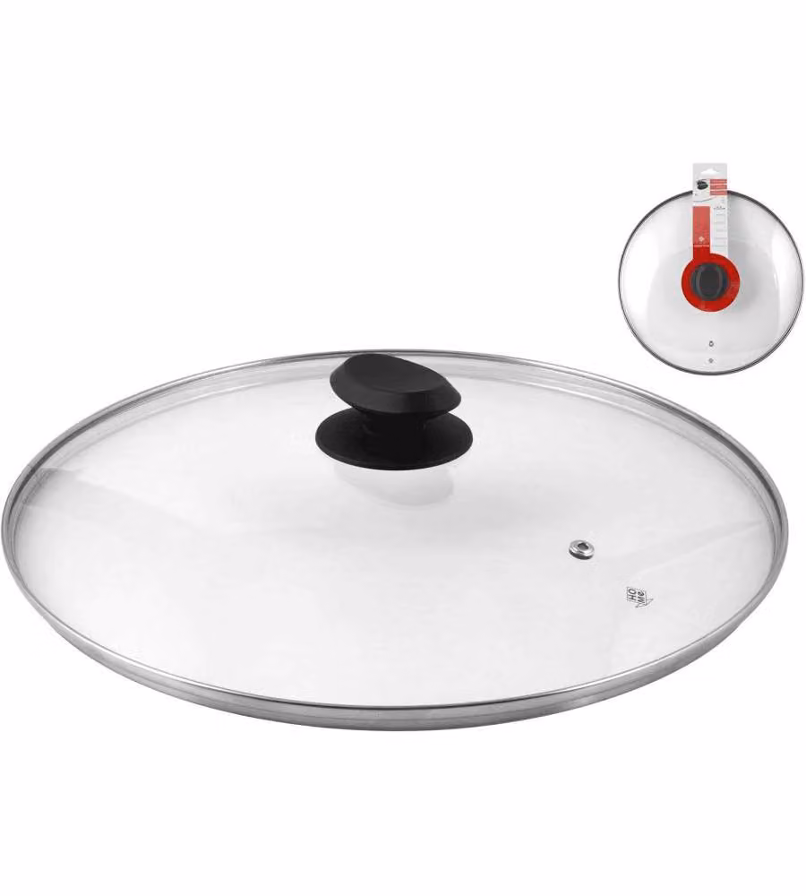 Home Coperchio Vetro Bordo Inox 32 cm Rotondo Argento per Pentole