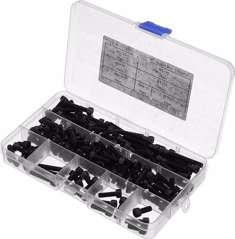 Kit di assortimento di bulloni a testa esagonale Acciaio al carbonio M5 12.9 di grado Sulphur M5CH1 140pcs