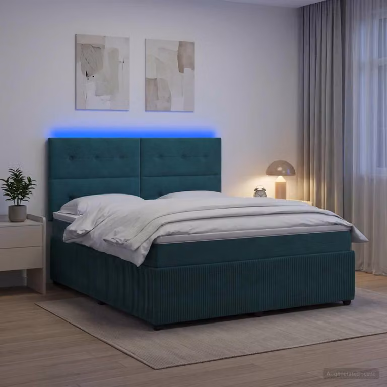 Maison Exclusive - Letto boxspring LED con materasso verde scuro 140 x 190 cm velluto