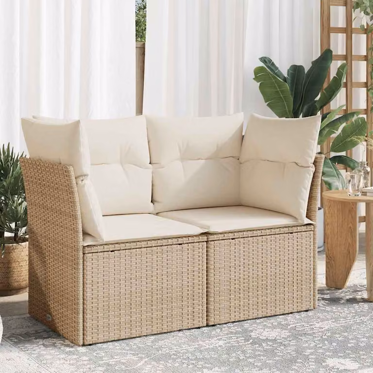 vidaXL Divano da Giardino a L con Cuscini Beige in Polyrattan e Tessuto con Coperture Rimovibili