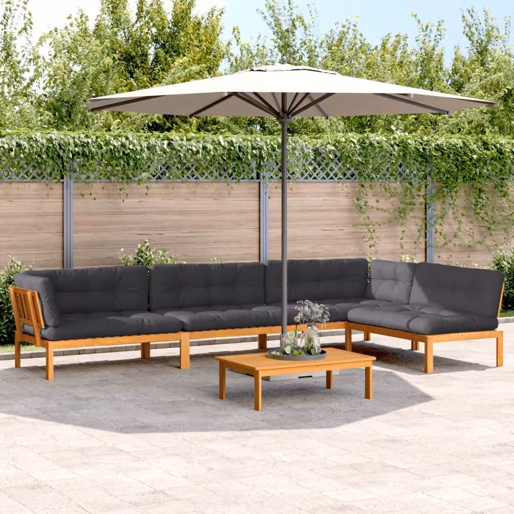 Set Divano da Giardino a L vidaXL in Legno Massello di Acacia con Cuscini Inclusi, Colore Marrone, Antracite e Grigio – 1