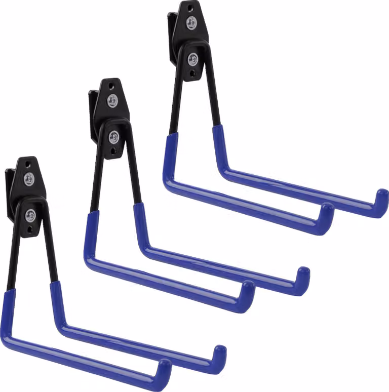 Set di 3 ganci portautensili BOTLE per sistema di valigette Qbrick per utensili elettrici, forma diritta 19 cm, stabili con rivestimento in PVC, per garage, capanni, ganci per scale e pale, ganci doppi, portata fino a 25 kg