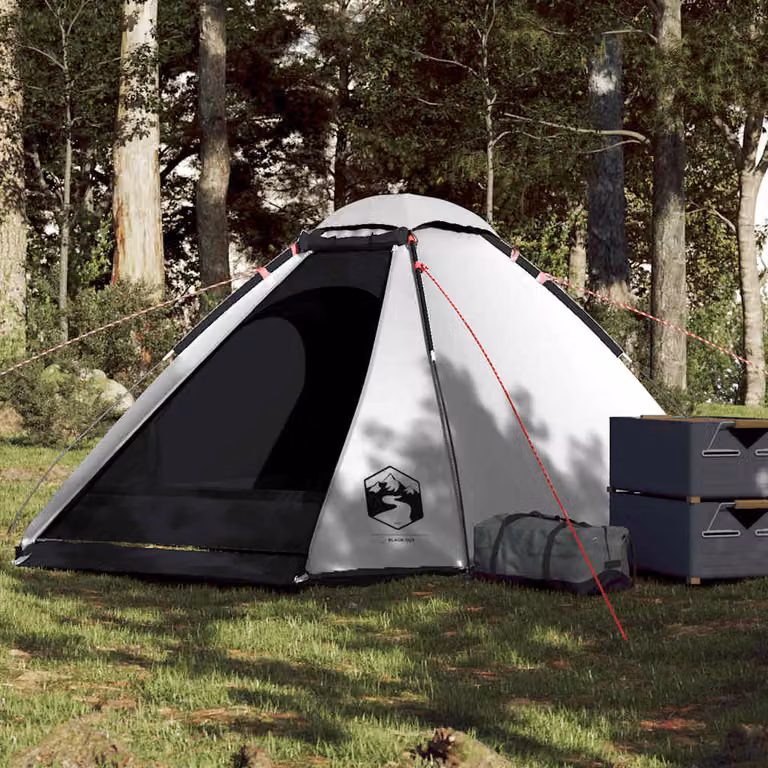Tenda da campeggio a cupola vidaXL per 4 persone, colore bianco, in tessuto impermeabile in poliestere e fibra di vetro