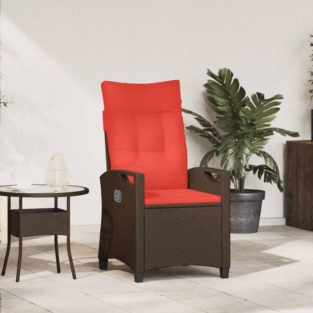 Sedia da giardino reclinabile vidaXL in polyrattan rossa con cuscini L: 56 cm, P: 60 cm, H: 112 cm – 1