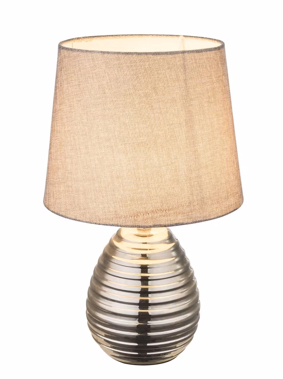 Globo Lighting lampada da tavolo in Vetroceramica cromata, tessuto grigio, interruttore a bilanciere su cavo, cavo 1,4 m, ø: 250 mm, H: 370 mm, lunghezza cavo 1200 mm, escl. 1x E27 40W 230V