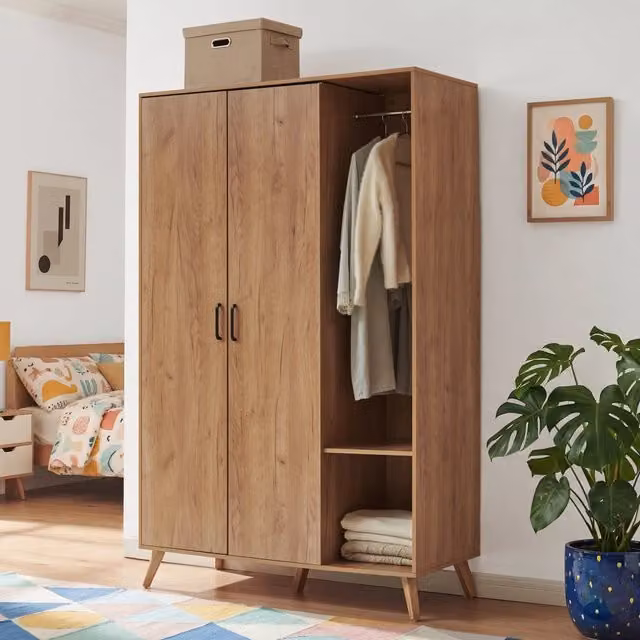 Armadio Guardaroba Norg con 2 Ante e 5 Scomparti 191x120x52 cm - Effetto Rovere [en.casa]