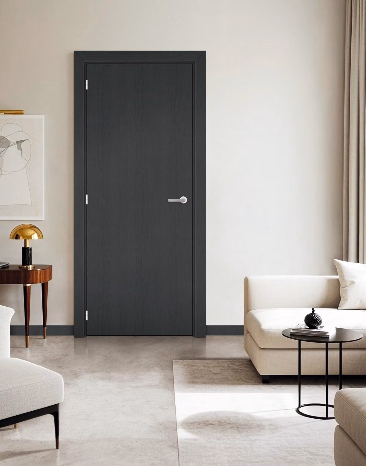 Bloc porta Rovere grigio H204 x L73 cm, lato tavola P. destro, GD MENUISERIES