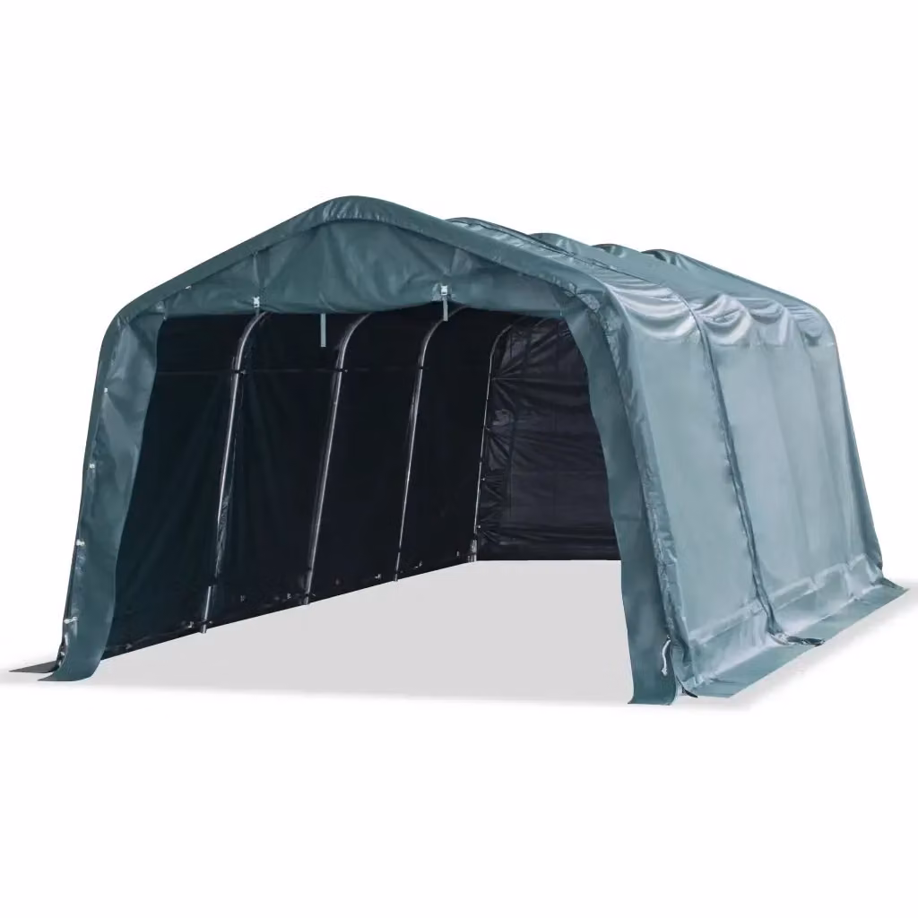 Tendone per bestiame rimovibile vidaxl in PVC verde scuro con struttura in acciaio galvanizzato L: 6,4 m, P: 3,3 m – 2