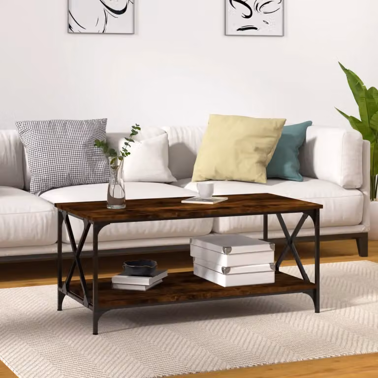 vidaXL Tavolino Rovere Fumo 100x50x45 cm in Legno Multistrato e Ferro