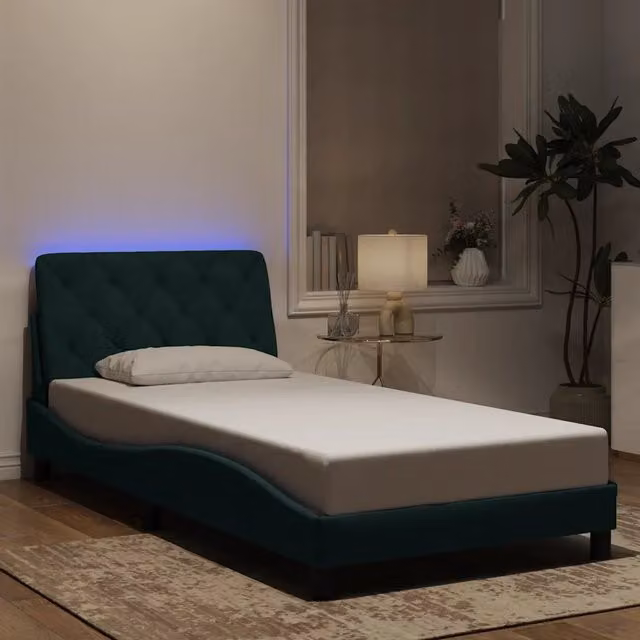 Giroletto vidaXL in velluto verde scuro con illuminazione LED e porta USB, L 100 x P 200 cm