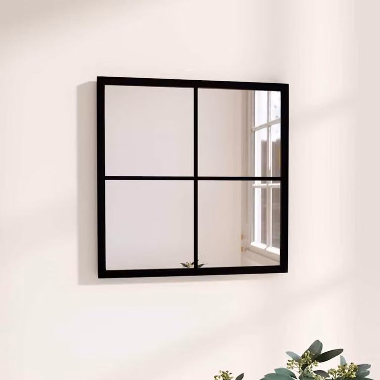 Specchio da parete quadrato vidaXL in metallo e vetro, Nero, 40 x 40 cm