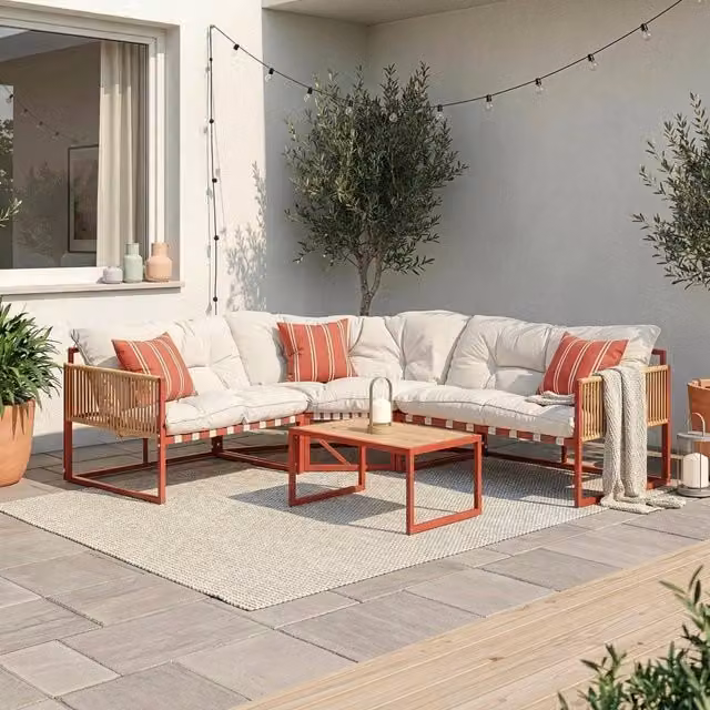 Set Salottino per Esterno Karg Divano Modulare a 3 pezzi e Tavolino con Piano in SPC Rovere Mobili da Giardino - Rosso / Beige casa.pro