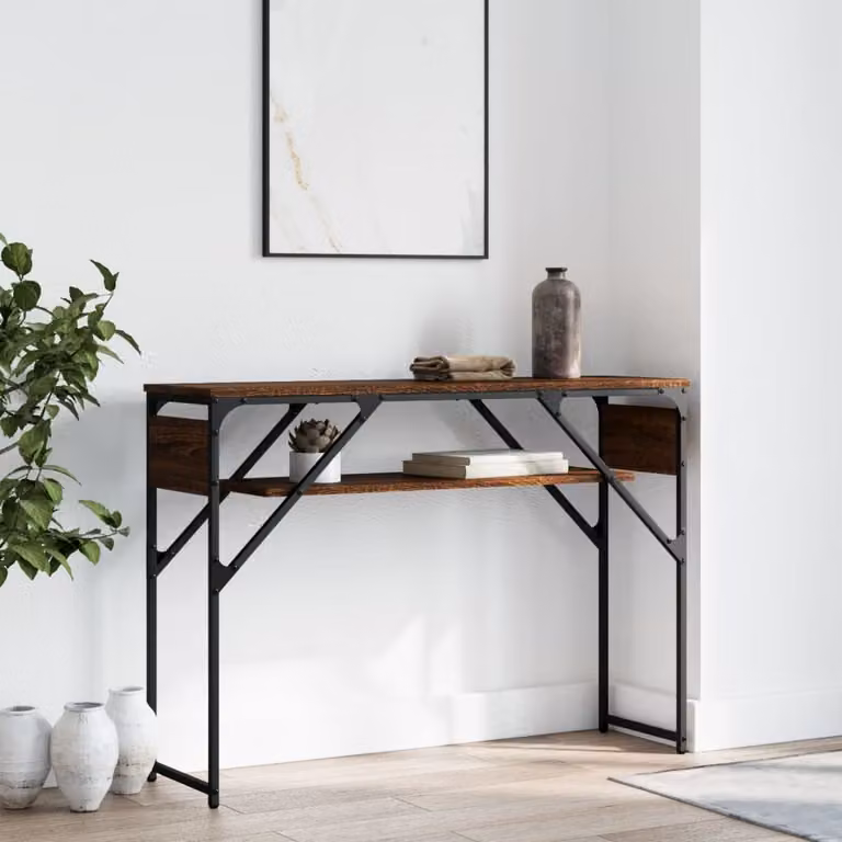 vidaXL Tavolo Consolle in Legno Rovere Marrone con Struttura Industriale L: 105 cm, P: 30 cm, H: 75 cm