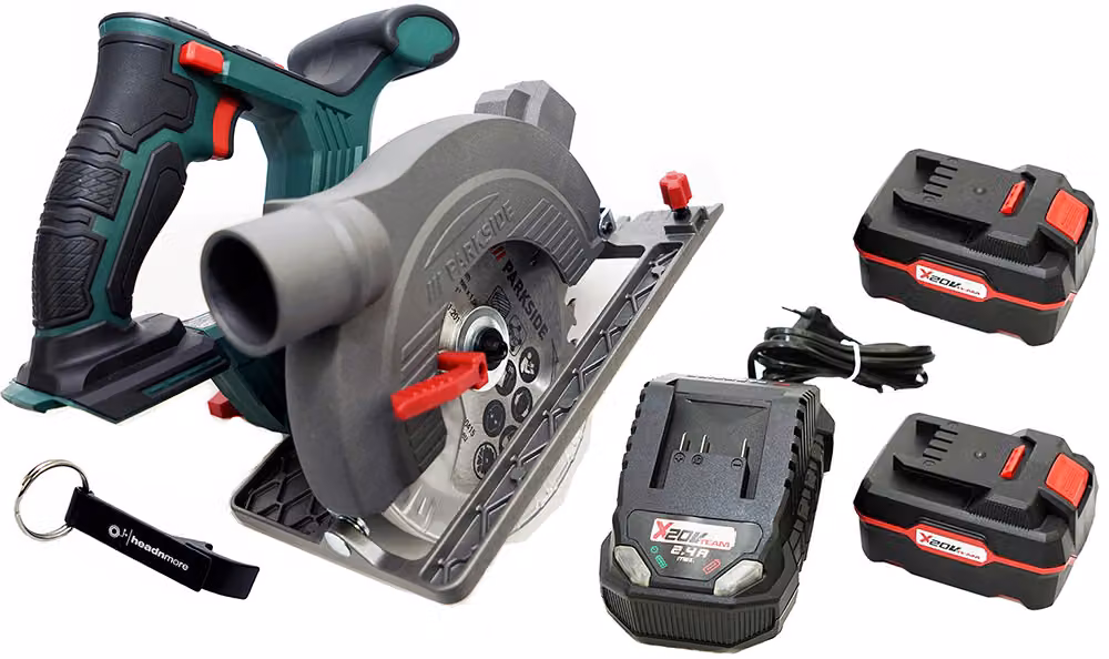 PARKSIDE® Sega circolare a batteria da 20 V PHKSA 20-Li / incl. 2 batterie (4 Ah) e caricabatterie (2,4 A)