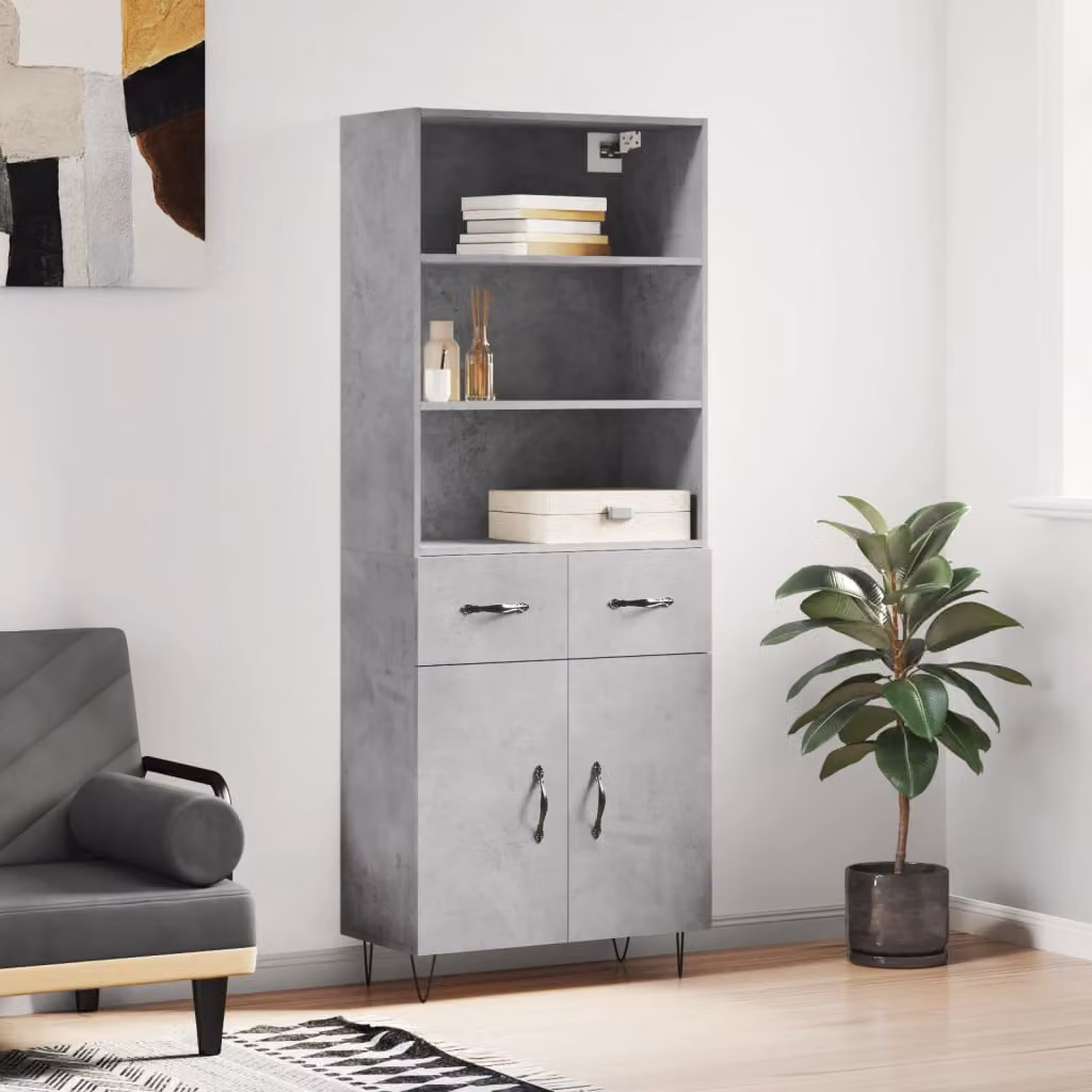 Credenza moderna vidaXL in legno e metallo, Grigio, L: 69,5 cm, P: 34 cm, H: 180 cm