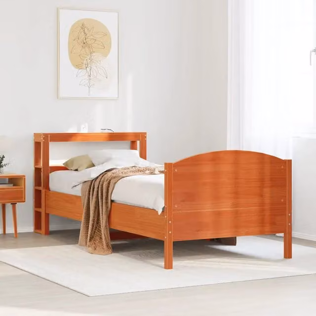 Letto in legno di pino massiccio stile rustico VIDAXL colore marrone cerato con ripiani laterali L: 214.5 cm, P: 82.0 cm, H: 81.0 cm