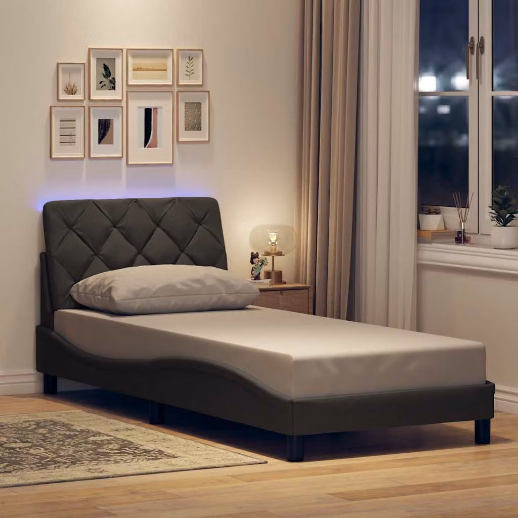 vidaXL Giroletto con LED e porta USB senza materasso, Grigio Scuro, L/P/H: 90 x 200 cm – 1