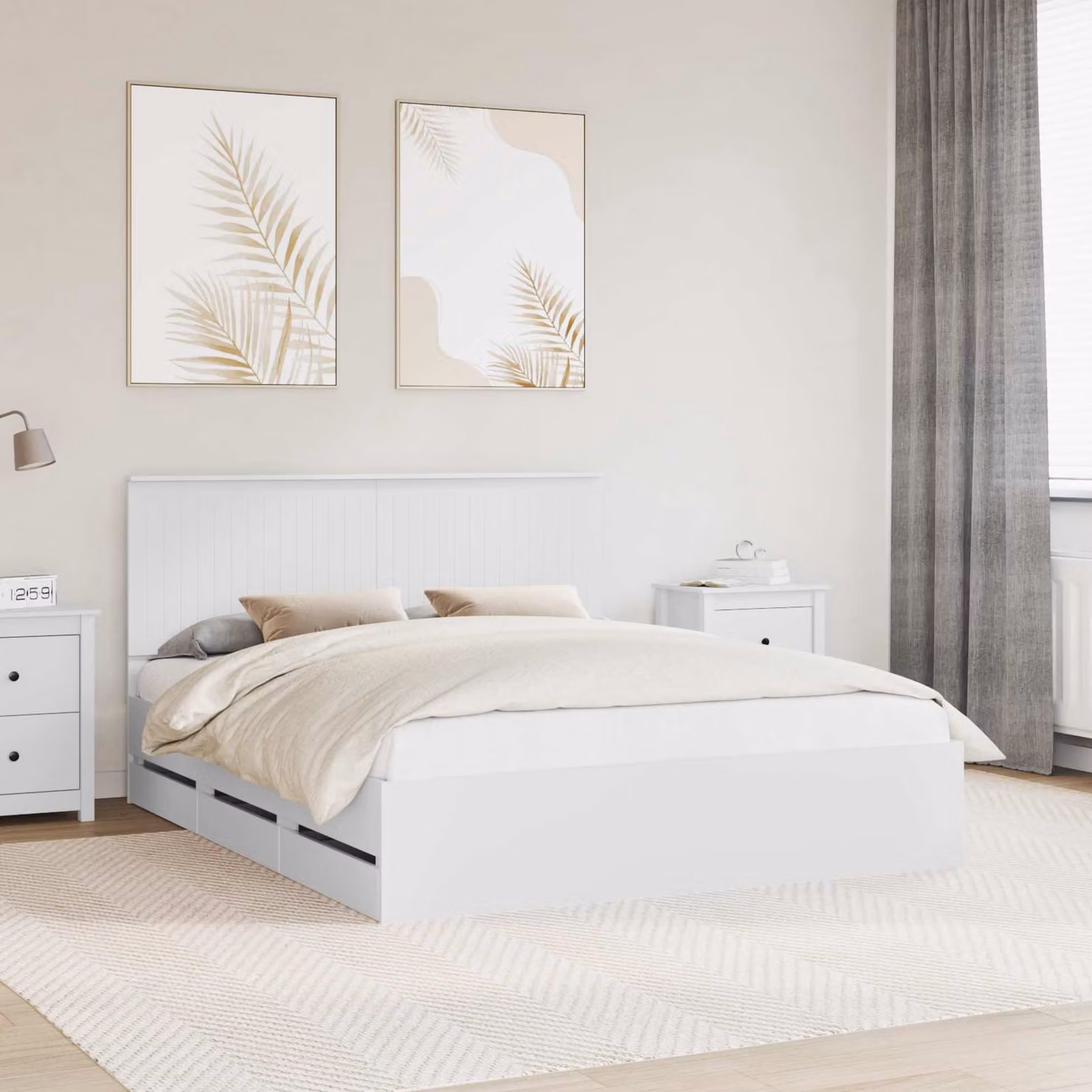 Struttura del letto con cassetti vidaXL in legno ingegnerizzato bianco, L/P/H: 160 x 200 x 100 cm
