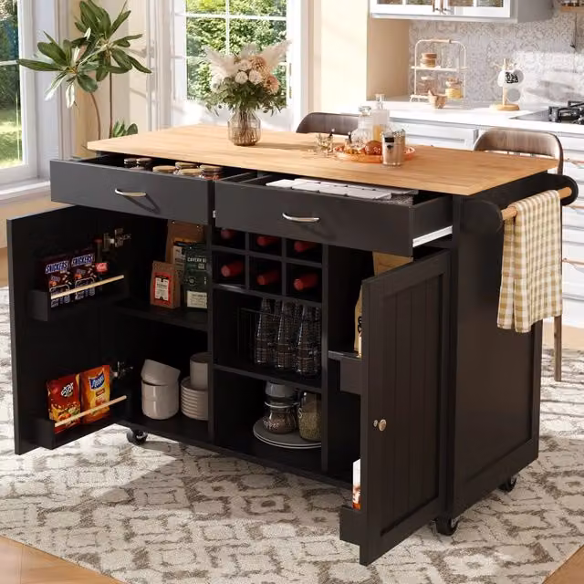 Isola cucina moderna - Zephmum- 102x45x92cm- Nero- Multifunzionale con stoccaggio