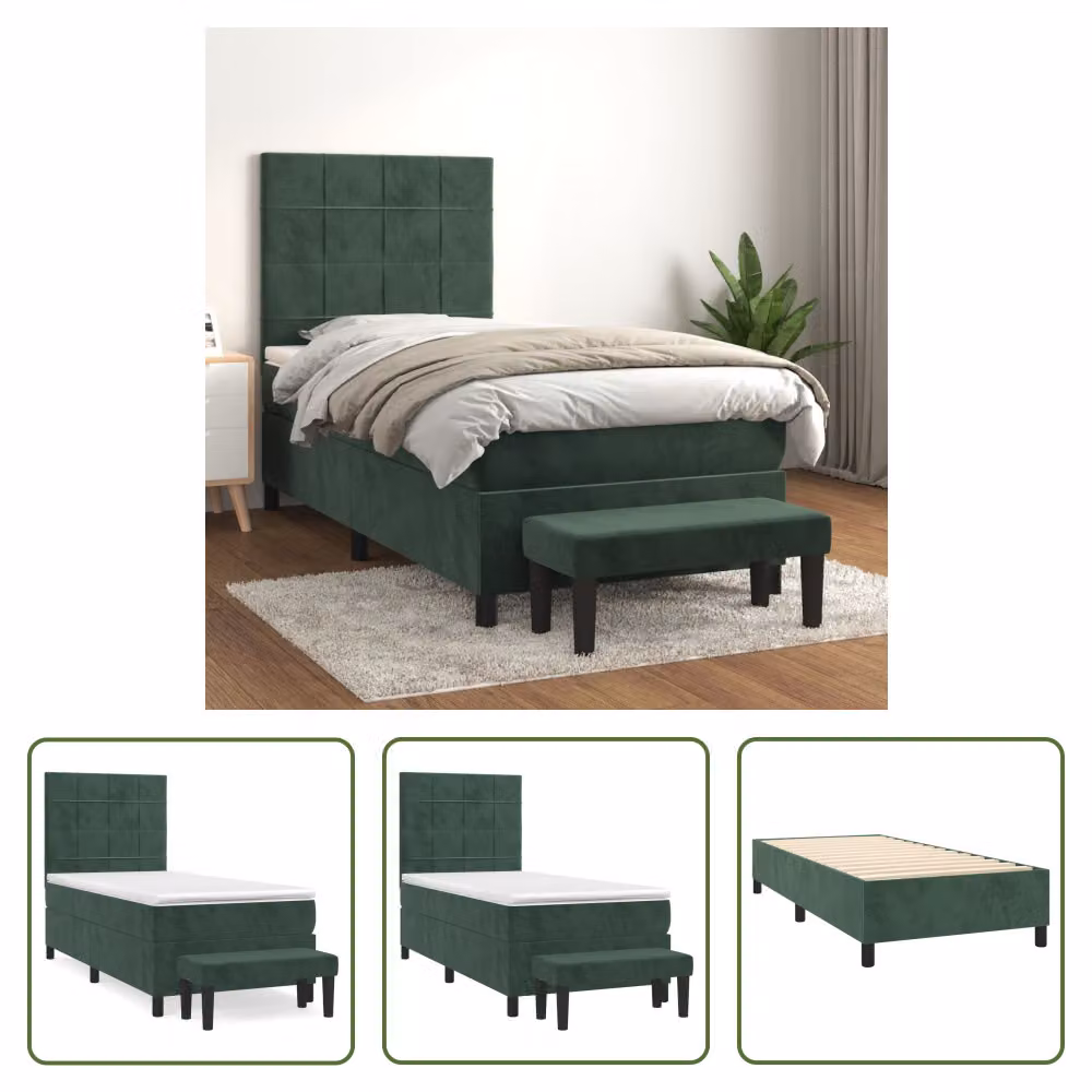 The Living Store Letto a molle con materasso verde scuro 80x200 cm in velluto