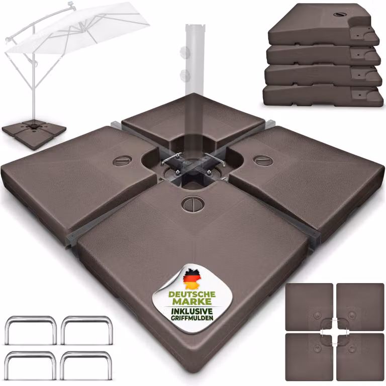 Supporto per ombrellone tillvex® marrone 90 litri / 120 kg – 4 pezzi per ombrellone a braccio incl. connettore in metallo | Peso dell'ombrellone: riempibile con acqua o sabbia | Supporto per ombrellone a braccio resistente alle intemperie