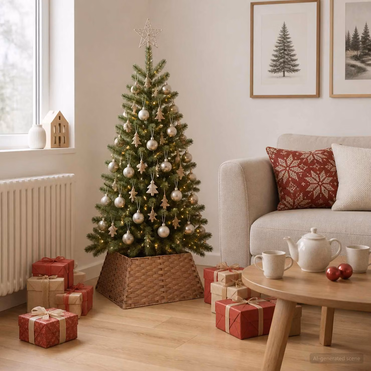 vidaXL Collare per Albero di Natale Quadrato Marrone Chiaro polyrattan