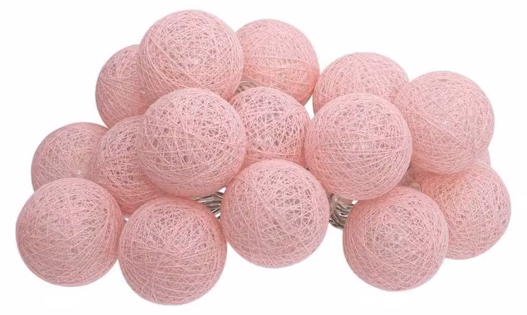 Catena luminosa a LED, 16 sfere, rosa chiaro, 255 cm, alimentata a batteria