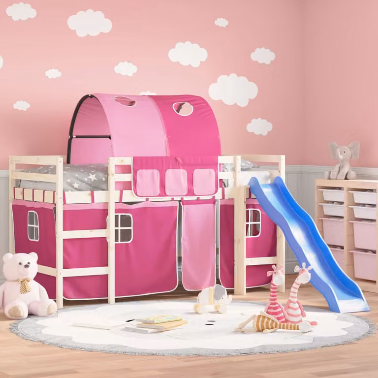 vidaXL Tende per Letto a Soppalco per Bambini con Tunnel in Poliestere, Rosa