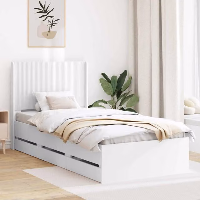 Letto moderno con contenitore e testata vidaXL in legno bianco L/P/H: 203 x 140 x 105 cm