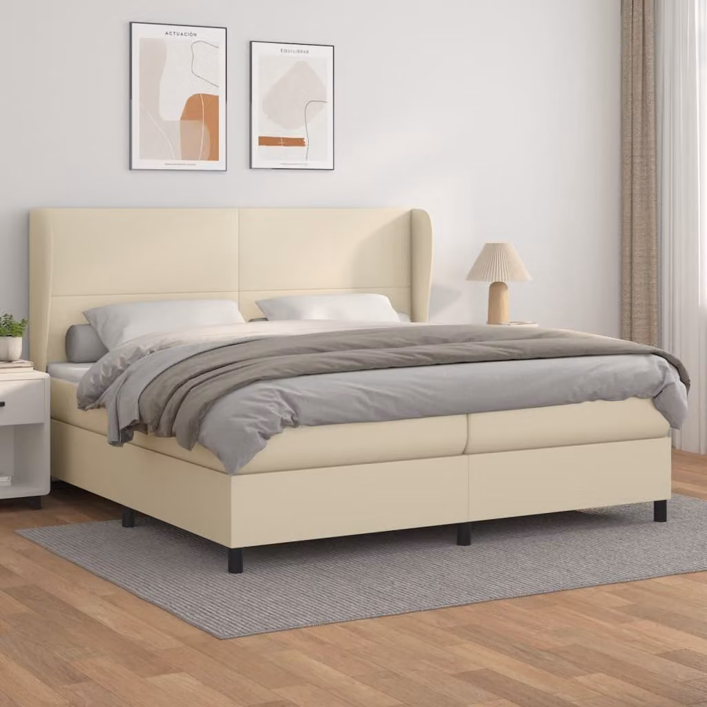 The Living Store Letto a molle con materasso crema 200x200 cm in Pelle finta